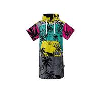 Atlantic Shore | Surf Fashion Shore - Poncho da surf, in cotone di alta qualità, motivo: Palm Tree Edition (Long (dal 175 cm), colore: rosa/giallo)