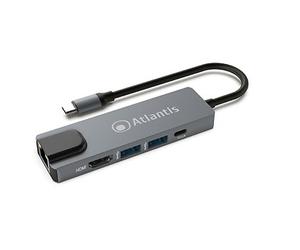ATLANTIS ADATTATORE DA USB TYPE-C TO RJ45 + HDMI + 2xUSB 3.0 + PD A04-TC_LANHD+P
