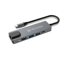 ATLANTIS ADATTATORE DA USB TYPE-C TO RJ45 + HDMI + 2xUSB 3.0 + PD A04-TC_LANHD+PU NEW