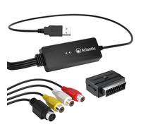 Atlantis Convertitore VHS in Digitale USB 2.0 con RCA e S-Video | Scheda di acquisizione video USB per Windows 10/11 e macOS, con adattatore SCART e cavo RCA da 1,5 m inclusi