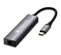 ATLANTIS LAND - Hub di Interfaccia A04-TC LAN+HB 3 porte USB Colore Nero