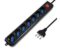 Atlantis P011-SL3007-B Striscia Multipresa, 7 Prese Italiano/Europa/Schuko Bipasso da 10A/16A Presa 16A, 2500 W, Nero