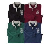 ATLAS FOR MEN Set di 4 Polo Uomo Manica Lunga - 100% Cotone Morbido Jersey - Colori Bordeaux/Blu/Verde/Nero - Disponibili in Taglie Grandi