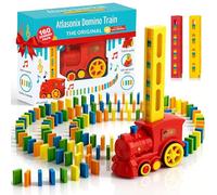 Atlasonix Domino treno giocattolo set per bambini, 80 pezzi, treno elettrico domino per bambini, giocattolo domino per 3 4 5 anni ragazzi ragazze