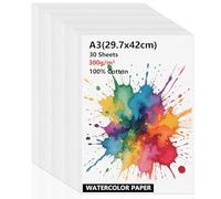 Atliberswo 30 fogli di carta ad acquerello, formato A3, 300 gr, formato A3, carta ad acquerello, per acquerello, gouache acrilico, disegno opere d'arte fai da te