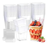 Atliberswo 50 Bicchierini Finger Food,Tazze da dessert da 150 ml,Coppette per tiramisù, con 50 cucchiai inclusi,Ideali per la preparazione di dolci fai-da-te come mousse, budini, gelati, ecc