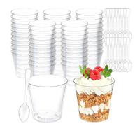 Atliberswo 50 pezzi coppette gelato in plastica da 60ml, bicchierini finger food con 50 cucchiai,riutilizzabili per dessert casalinghi, budino, festa, matrimonio, mousse, gelato