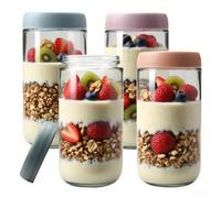Atliberswo Overnight Oats Jar - 4 bicchieri da 750 ml, con coperchio a vite per Meal Prep, marmellata fatta in casa