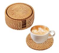 Atliberswo Sottobicchiere Da 6 Pezzi Con Supporto Per Copertura Da Tè In Rattan,Sottobicchieri Legno,Perfetto Per La Casa,Il Ristorante O Come Regalo Per Amici E Parenti
