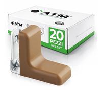 ATM Squadretta Angolare con Copertura Noce - Connettore per Mobili in Acciaio Zincato 90°, Rinforzo per Armadio, Scaffale, Tavolo, Sedia, Letto - Set di 20