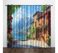 Atmosfera Romantica 3D Tende da 2 Pannelli Ombreggiatura 182L x 213A CM Montagne Mare Fiori Cittadina Poliestere Isolamento Termico Tenda per Finestra per Camera da Ietto Soggiorno Cucina Sala Giochi