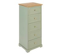 Atmosphera - Cassettiera Mohea a 5 cassetti, Verde Celadon e Legno, L 45 x H 113 cm - Mobile Contenitore per Camera da Letto, Soggiorno, corridoio