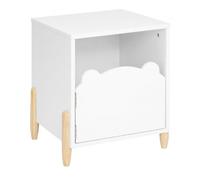Atmosphera - Comodino per bambini, morbido, bianco, L 35,5 x H 40 cm, porta design orso, gambe in pino, per camera da letto, mobile di stoccaggio