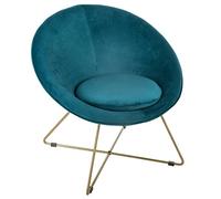 ATMOSPHERA CREATEUR D'INTERIEUR ATM-157066B Atmosphera-Fauteuil in Velluto Piedi Metallo Oro Blush Linving, (Ferro), Schiuma PU e Tessuto Poliestere, Blu Anatra, cm