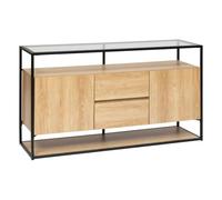 Atmosphera Interior Designer - Credenza Aldea a 2 Ante Beige con Effetto Legno di Rovere, 6 Scomparti, Piano in Vetro temperato, per Soggiorno, Ufficio, Camera da Letto