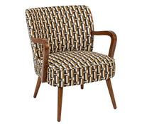 Atmosphera Interior Designer - Sillón Chiara, tela de chenilla en ocre negro, madera de hevea retro vintage, reposabrazos semirrígidos para salón, oficina y dormitorio