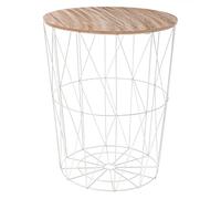 Atmosphera - Mesa auxiliar de alambre Kumi - Blanco y madera - Pr. 47 x Al. 57 cm - Estilo escandinavo, Estructura de acero - Para salón, dormitorio, mesa auxiliar