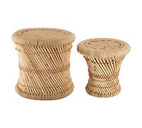 Atmosphera - Set di 2 tavolini impilabili Ilyan - Bambù e canapa intrecciata, diametro 37 cm - Tavolini in stile bohémien - Per soggiorno e camera da letto