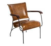 Atmosphera - Sillón Hoper Coñac - An. 71 x Pr. 65 x Al. 73 cm - Piel, Reposabrazos de Madera de Mango, Estilo Industrial - Para Salón, Oficina