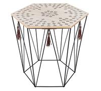 Atmosphera - Mesa auxiliar octogonal Kumi de madera y negro - 40 x 43 cm, metal, estilo bohemio con borlas - Para salón, mesa auxiliar, dormitorio