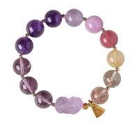 ATMRC Ametista Cristallo rutilato Lavanda Giada Multi-gemma Chakra Equilibrio Pi Yao Bracciale Feng Shui Ricchezza Goccia d'oro Portafortuna(12MM)