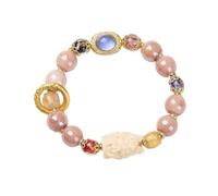 ATMRC Bracciale da donna con perline in ceramica smaltata da 10 mm con ciondolo Pixiu e accenti dorati, adatto for polsi da 14-16 cm