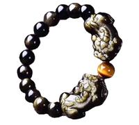 ATMRC Bracciale da donna in ossidiana in oro naturale con doppio braccialetto elastico con perline talismano occhio di tigre giallo Pixiu Pi Yao(10MM)