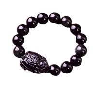 ATMRC Bracciale di ricchezza di tartaruga drago di ossidiana nera for donna uomo, braccialetto di cristallo di meditazione Chakra curativo Amuleto Feng Shui(14mm)
