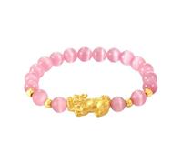 ATMRC Bracciale Pixiu in pietra rosa occhio di gatto da 8 mm Bracciale Feng Shui con perline di cristallo Gioielli delicati for le donne Moglie Madre