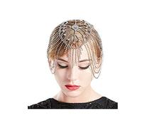 ATNCKS Copricapo da sposa con strass di cristallo, accessorio per capelli Gatsby, accessorio per feste sul retro della fronte