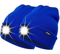 ATNKE 2 Pezzi Nuovo Berretto con Luce LED Calda Cappello Ricaricabile USB Unisex Ultra Luminoso 4 LED Lampada a Luce Impermeabile Multicolore/Blue