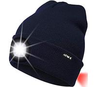 ATNKE 8LED Cappello a Maglia con fari, USB Ricaricabile Lampada da Corsa per proiettori Lampada a Luce ultraluminosa Impermeabile e Allarme Lampeggiante Fanale Posteriore/Navy Blue