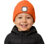 ATNKE Bambini LED Cappello con Luce Pile Foderato, USB Ricaricabile 4 LED Corsa Torcia Mani Libere Testa Lampada Invernale Calda Maglia Berretto Regali per Ragazzi e Ragazze/Orange