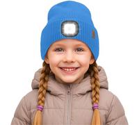 ATNKE Bambini LED Cappello con Luce, USB Ricaricabile 4 LED Corsa Torcia Mani Libere Testa Lampada Invernale Calda Pile Foderato Berretto Lavorato Maglia Regali per Ragazzi e Ragazze/Peacock Blue