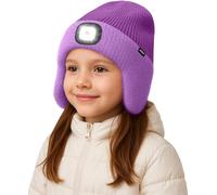 ATNKE Bambini LED Illuminato Berretto Cappello con Paraorecchie,USB Ricaricabile 4 LED Corsa Cappello Lampada Invernale Calda Pile Foderato Beanie Regali per Ragazzi e Ragazze/Inner Purple