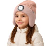 ATNKE Bambini LED Illuminato Berretto Cappello con Paraorecchie,USB Ricaricabile 4 LED Corsa Cappello Lampada Invernale Calda Pile Foderato Beanie Regali per Ragazzi e Ragazze/Skin Pink
