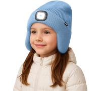 ATNKE Bambini LED Illuminato Berretto Cappello con Paraorecchie,USB Ricaricabile 4 LED Corsa Cappello Lampada Invernale Calda Pile Foderato Beanie Regali per Ragazzi e Ragazze/Shadow Blue