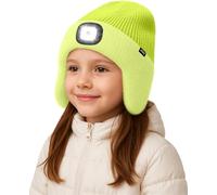 ATNKE Bambini LED Illuminato Berretto Cappello con Paraorecchie,USB Ricaricabile 4 LED Corsa Cappello Lampada Invernale Calda Pile Foderato Beanie Regali per Ragazzi e Ragazze/Fluorescent Yellow