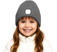 ATNKE Bambini LED Illuminato Berretto Cappello,USB Ricaricabile 4 LED Corsa Cappello Lampada Torcia Mani Invernale Calda Pile Foderato Lavorato Beanie Regali per Ragazzi e Ragazze/Noble Gray