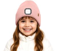 ATNKE Bambini LED Illuminato Berretto Cappello,USB Ricaricabile 4 LED Corsa Cappello Lampada Torcia Mani Invernale Calda Pile Foderato Lavorato Beanie Regali per Ragazzi e Ragazze/Bean Paste Pink