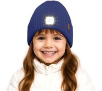 ATNKE Bambini LED Illuminato Berretto Cappello,USB Ricaricabile 4 LED Corsa Cappello Lampada Torcia Mani Invernale Calda Pile Foderato Lavorato Beanie Regali per Ragazzi e Ragazze/Light Navy Blue