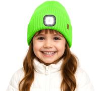 ATNKE Bambini LED Illuminato Berretto Cappello,USB Ricaricabile 4 LED Corsa Cappello Lampada Torcia Mani Invernale Calda Pile Foderato Lavorato Beanie Regali per Ragazzi e Ragazze/Fluorescent Green