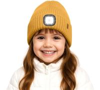 ATNKE Bambini LED Illuminato Berretto Cappello,USB Ricaricabile 4 LED Corsa Cappello Lampada Torcia Mani Invernale Calda Pile Foderato Lavorato Beanie Regali per Ragazzi e Ragazze/Yellow