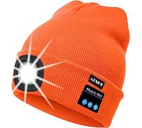 ATNKE Berretto Bluetooth con LED Illuminato, USB Ricaricabile Wireless Musicale Cappello da Corsa Ultra Bright 4 LED Impermeabile Lampada Uso per Sci Escursionismo Campeggio Ciclismo (Arancia)