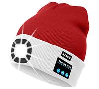 ATNKE Berretto Bluetooth con LED Illuminato, USB Ricaricabile Wireless Musicale Cappello da Corsa Ultra Bright 4 LED Impermeabile Lampada Uso per Sci Escursionismo Campeggio Ciclismo/Bianco/Rosso