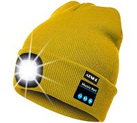 ATNKE Berretto Bluetooth con LED Illuminato, USB Ricaricabile Wireless Musicale Cappello da Corsa Ultra Bright 4 LED Impermeabile Lampada Uso per Sci Escursionismo Campeggio Ciclismo (Giallo)