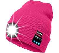 ATNKE Berretto Bluetooth con LED Illuminato, USB Ricaricabile Wireless Musicale Cappello da Corsa Ultra Bright 4 LED Impermeabile Lampada Uso per Sci Escursionismo Campeggio Ciclismo (Rosa Rossa)
