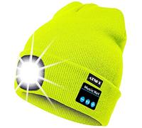 ATNKE Berretto Bluetooth con LED Illuminato, USB Ricaricabile Wireless Musicale Cappello da Corsa Ultra Bright 4 LED Impermeabile Lampada Uso per Sci Escursionismo (Giallo Fluorescente)