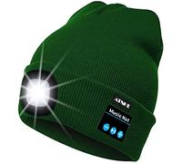 ATNKE Berretto Bluetooth con LED Illuminato, USB Ricaricabile Wireless Musicale Cappello da Corsa Ultra Bright 4 LED Impermeabile Lampada Uso per Sci Escursionismo Campeggio/Green