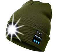 ATNKE Berretto Bluetooth con LED Illuminato, USB Ricaricabile Wireless Musicale Cappello da Corsa Ultra Bright 4 LED Impermeabile Lampada Uso per Sci Escursionismo Campeggio Ciclismo (Green Army)
